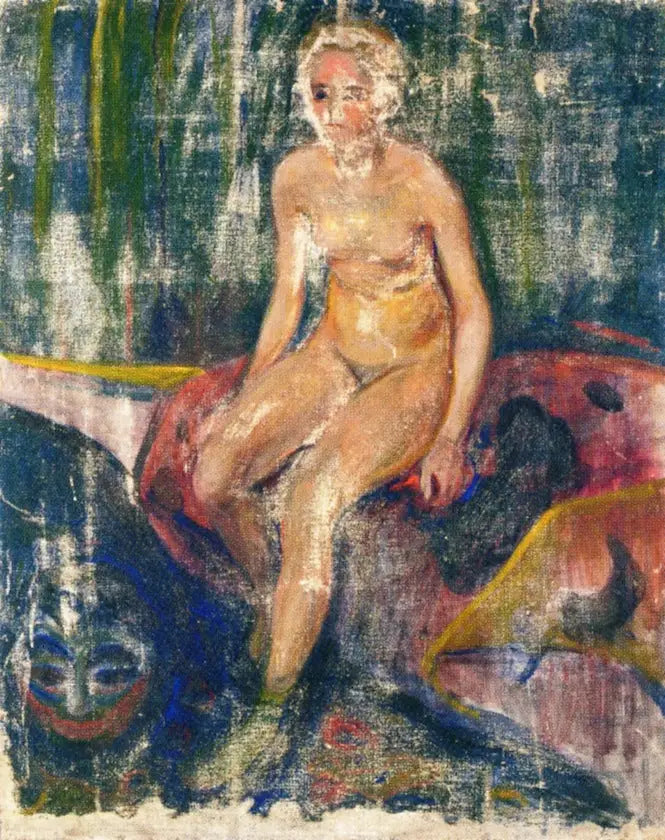 Nu sitzend und groteske Maske - Edvard Munch