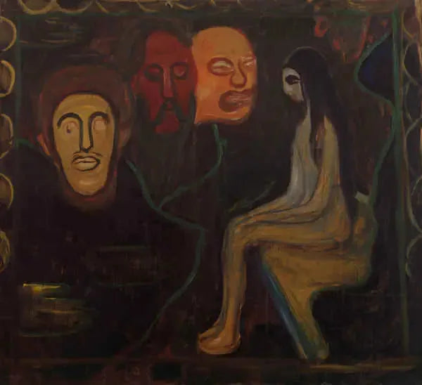 Nu sitzend und Drei männliche Köpfe - Edvard Munch