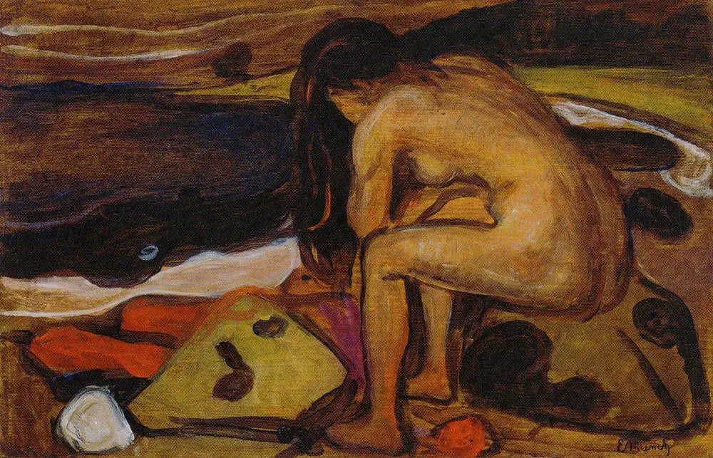 Nu assis sur la plage - Edvard Munch image 1 reproduction de peinture à l’huile