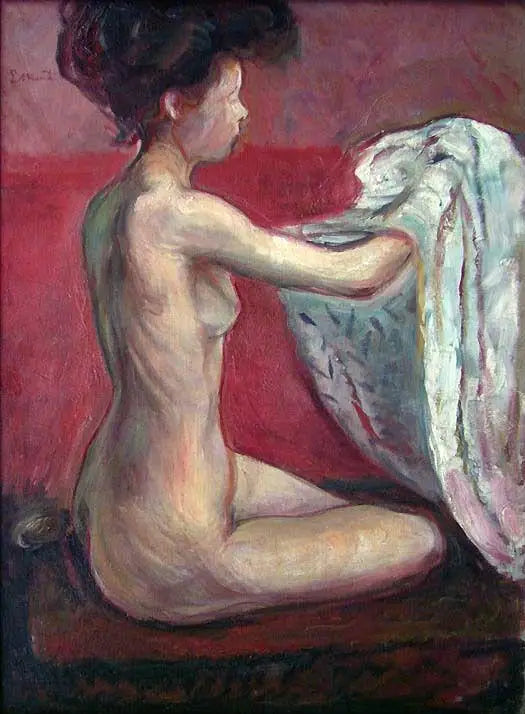 Nu assis sur un fond rouge - Edvard Munch image 1 copie de tableau peinte à la main
