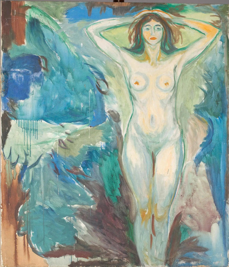 Stehende Nackte auf blauem Hintergrund - Edvard Munch