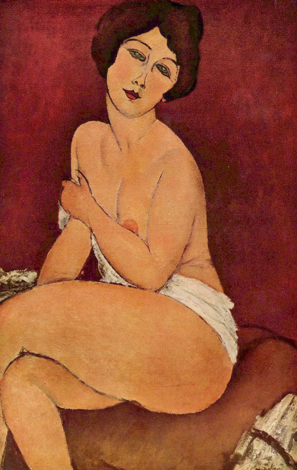 Nu féminin assis sur un divan - Amedeo Modigliani image 1 tableau peint à l’huile sur toile