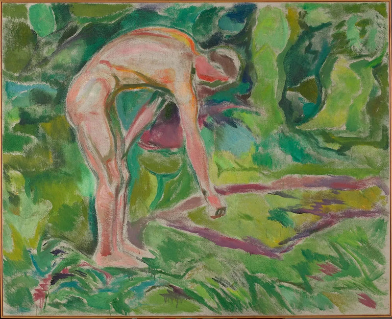 Männlicher Akt beugt sich nach vorne im Wald - Edvard Munch
