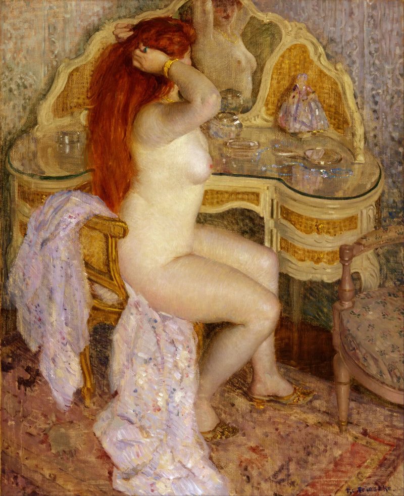 Nackte sitzend an ihrem Schminktisch - Frederick Carl Frieseke