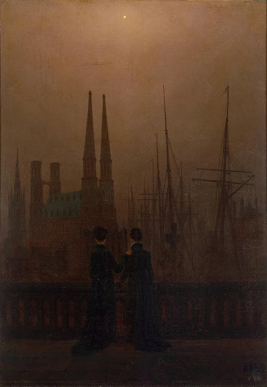 Nacht im Hafen - Caspar David Friedrich