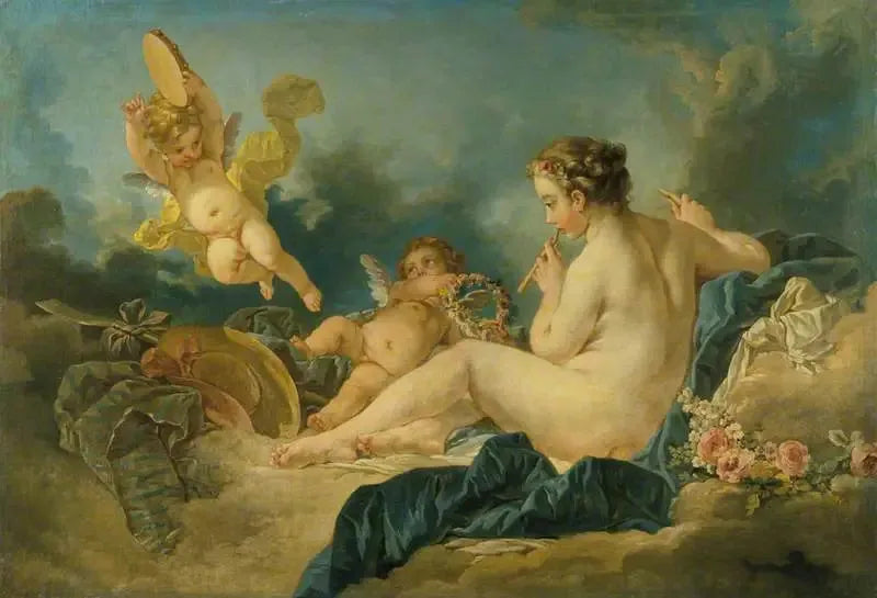 Nymphe sitzend mit Flöten - François Boucher
