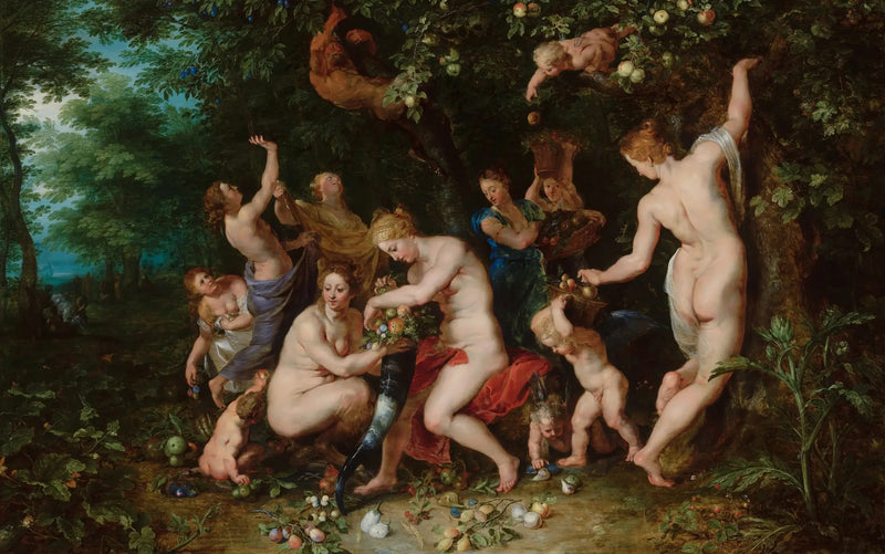 Nymphen, die die Füllhorn füllen - Peter Paul Rubens