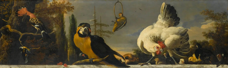 Vögel auf einer Balustrade - Melchior de Hondecoeter