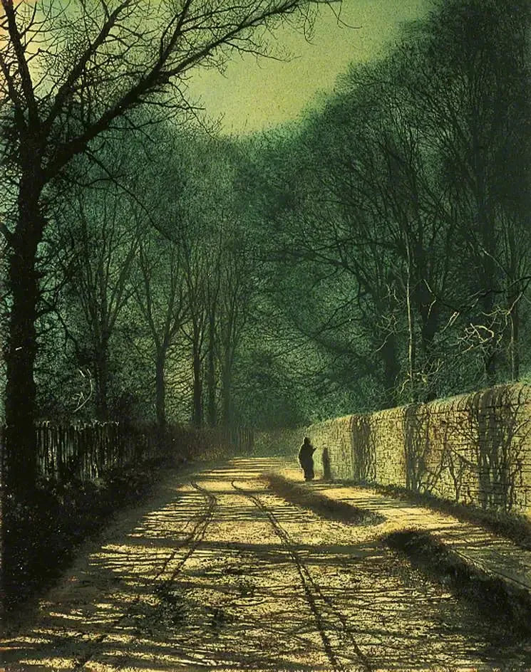 Ombres des arbres sur le mur du parc, Roundhay, Leeds - John Atkinson Grimshaw image 1 reproduction artisanale de tableau