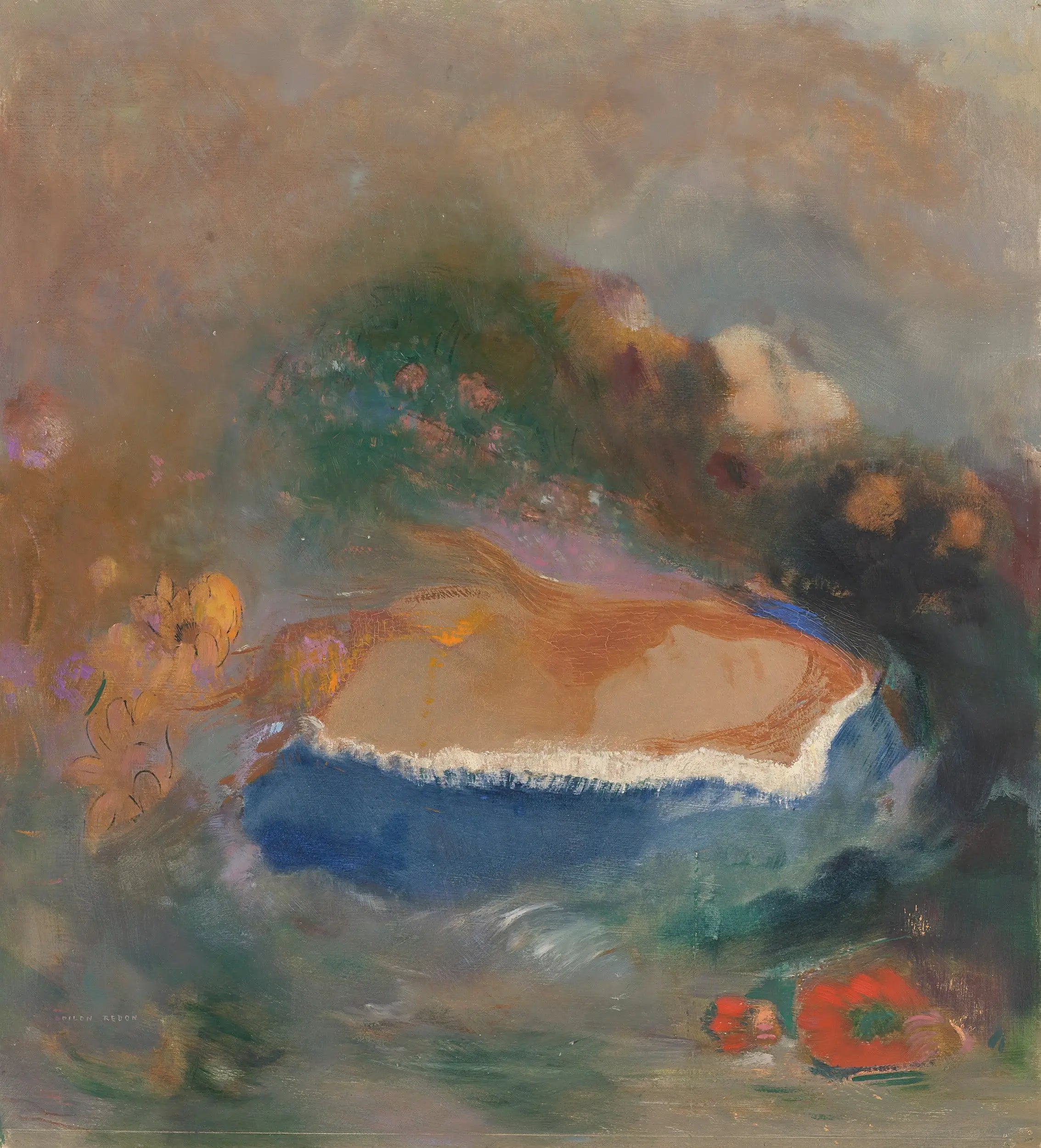 Ophélie, la cape bleue sur les eaux - Odilon Redon image 1 tableau peint à l’huile sur toile
