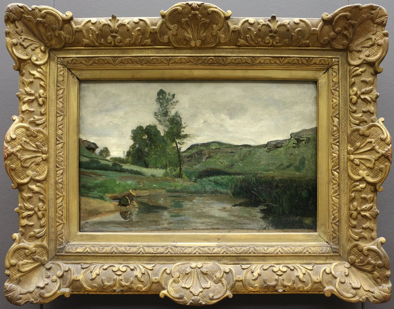 Optevoz. Waschfrau am Wasserufer - Jean-Baptiste Camille Corot