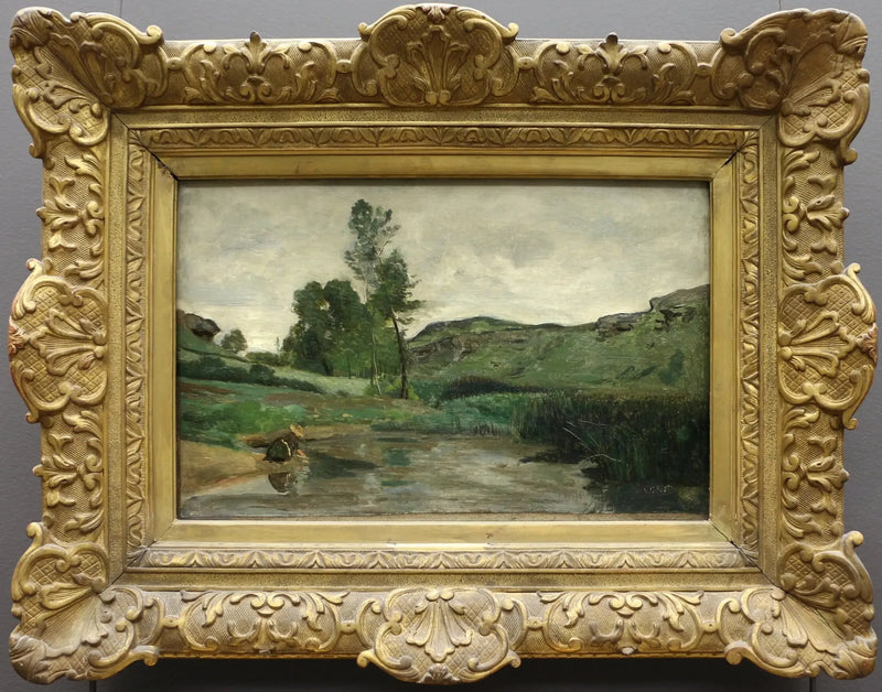 Optevoz. Waschfrau am Wasserufer - Jean-Baptiste Camille Corot