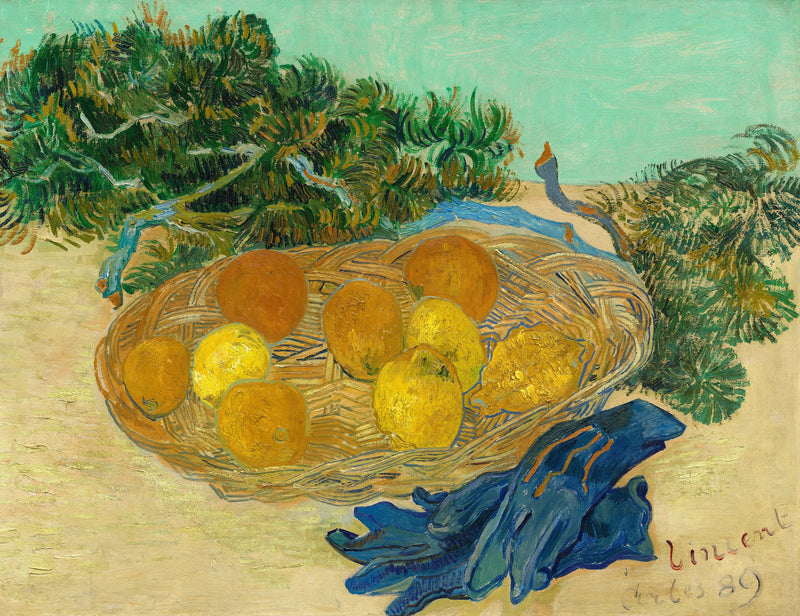 Stillleben mit Orangen und Zitronen mit blauen Handschuhen - Vincent van Gogh