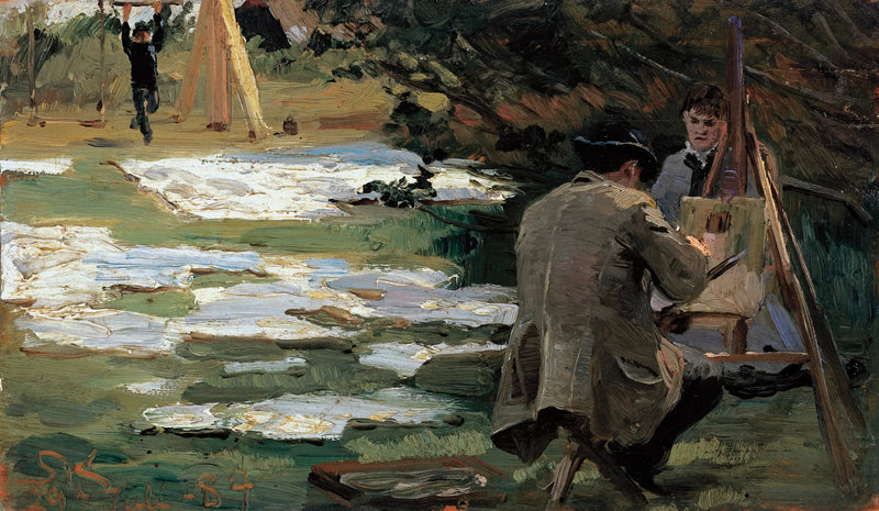 Oscar Björck malt im Garten von Brøndum - Peder Severin Krøyer