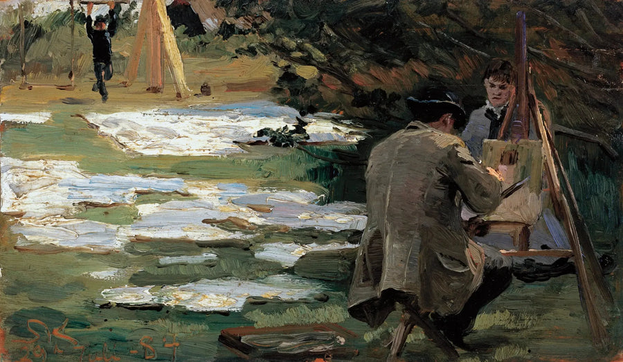 Oscar Björck malt im Garten von Brøndum - Peder Severin Krøyer