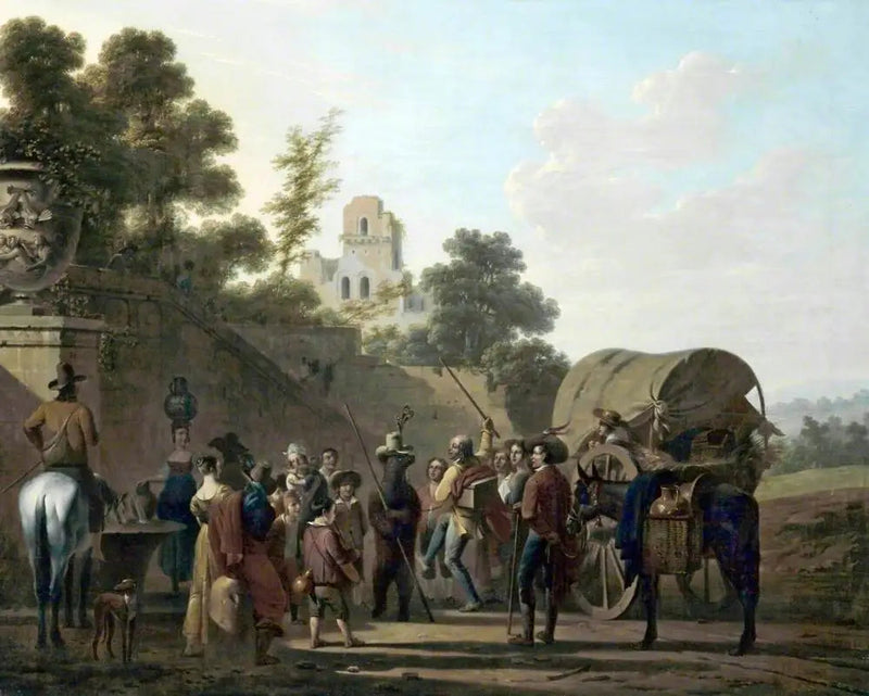 Unsere tanzenden Paare mit Zuschauern in den Ruinen eines Schlosses - Louis-Léopold Boilly