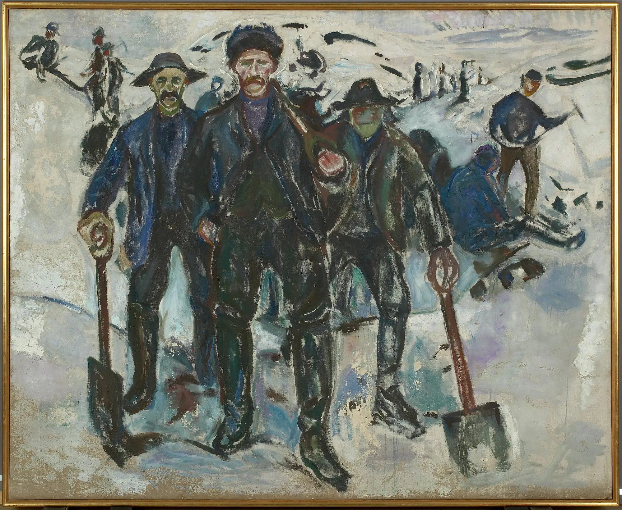 Ouvriers dans la neige - Edvard Munch image 1 reproduction artisanale de tableau