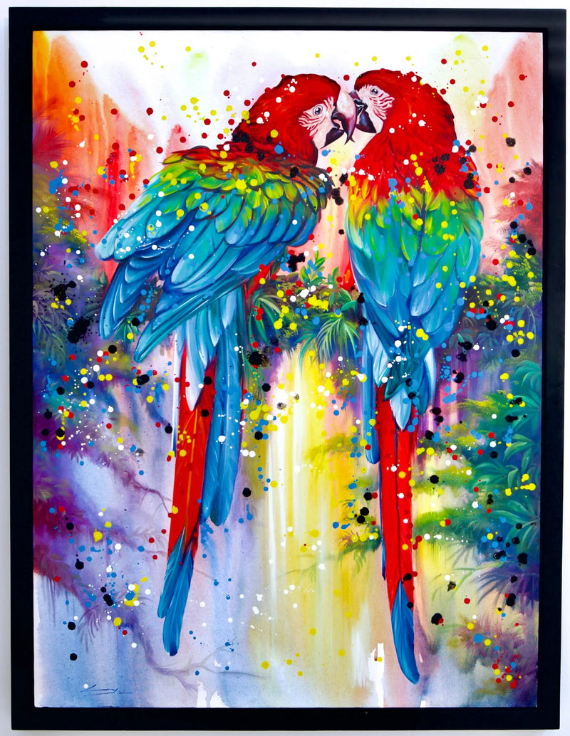 Paar von roten Papageien | 90 x 120 cm