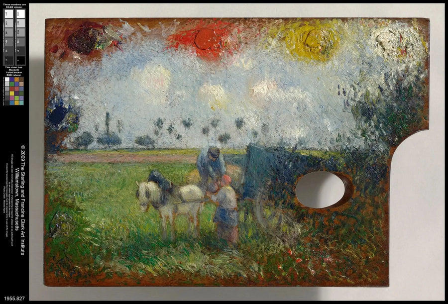 Künstlerpalette mit Wagen und Bauern - Camille Pissarro