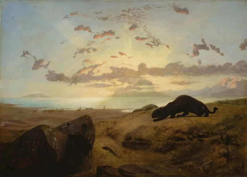 Schwarzer Panther, der eine Herde von Rehen verfolgt - Jean-Léon Gérôme
