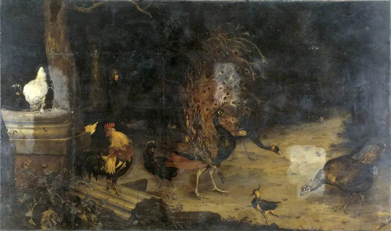 Pfau und Krähen im Wald - Melchior de Hondecoeter