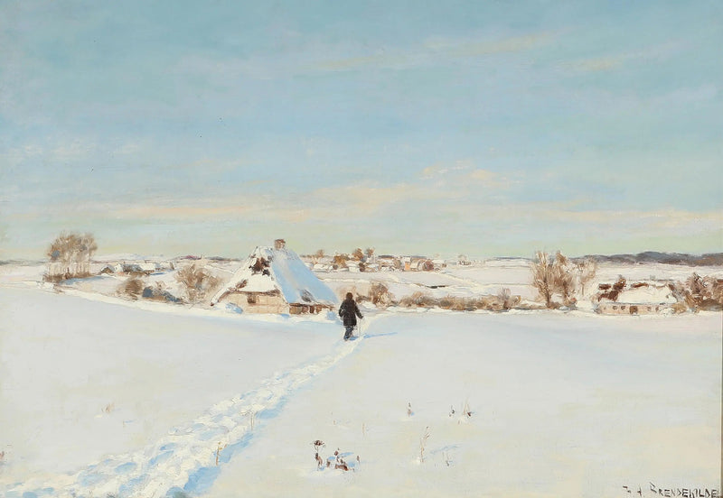 An einem schönen Wintertag geht ein Mann zu einer Farm. - H. A. Brendekilde