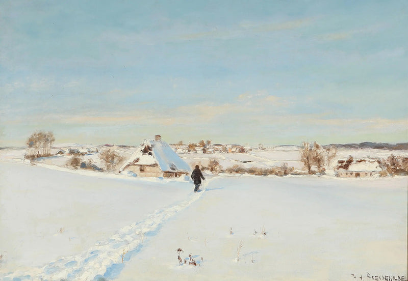 An einem schönen Wintertag geht ein Mann zu einer Farm. - H. A. Brendekilde