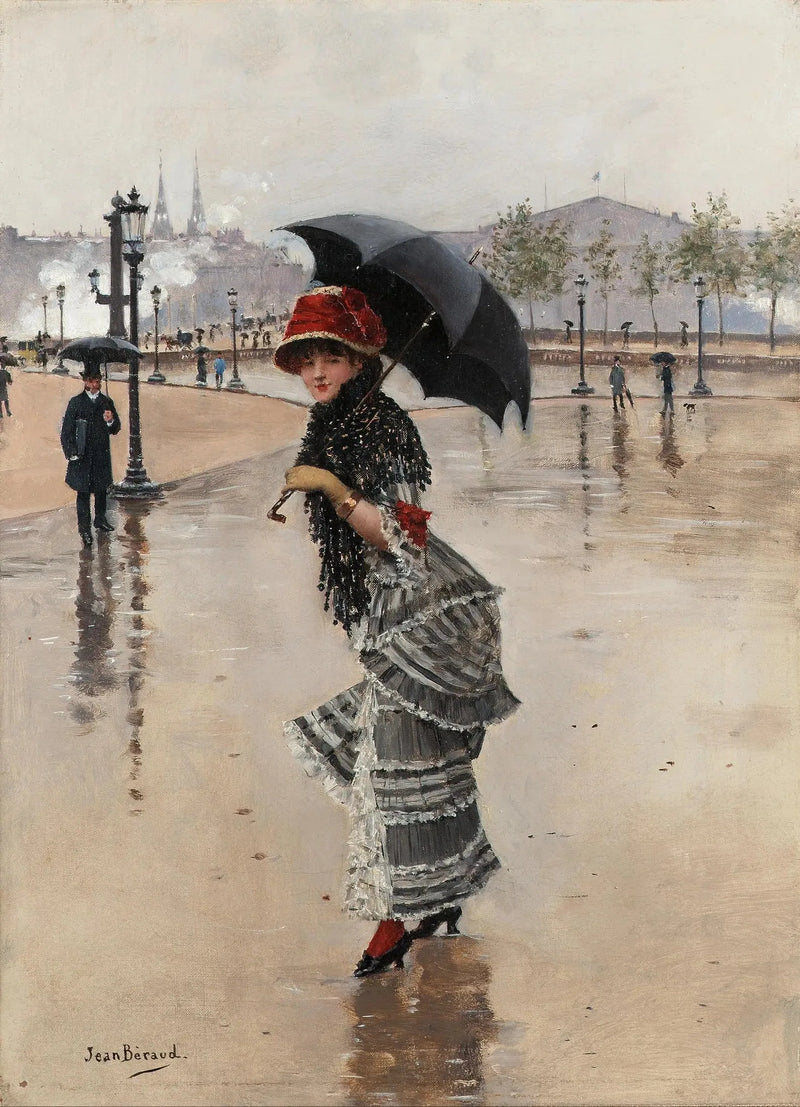 Pariserin an einem Regentag, Place de la Concorde - Jean Béroud