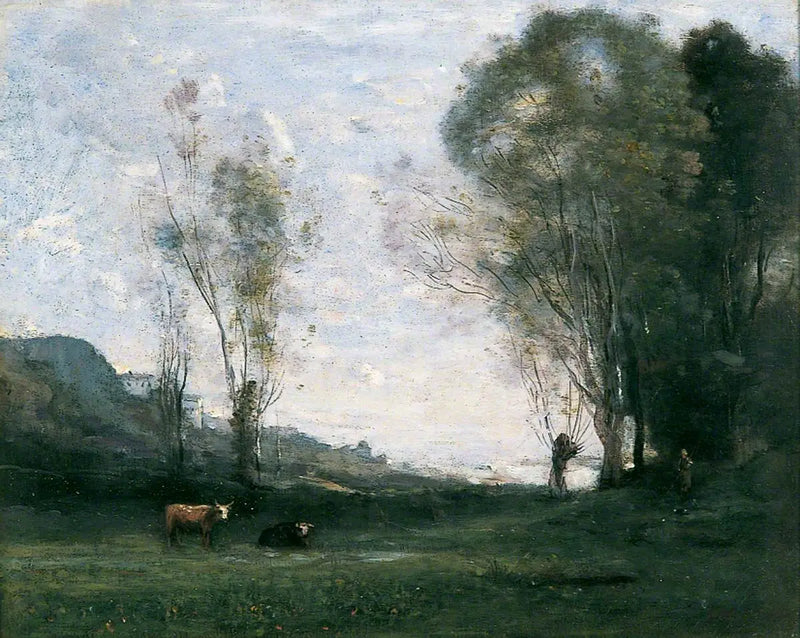Weide mit Weiden gesäumt - Jean-Baptiste Camille Corot