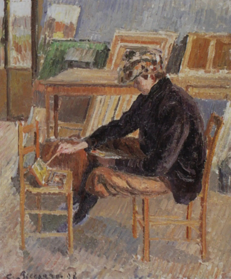 Paul-Émile Pissarro beim Malen, Skizze - Camille Pissarro