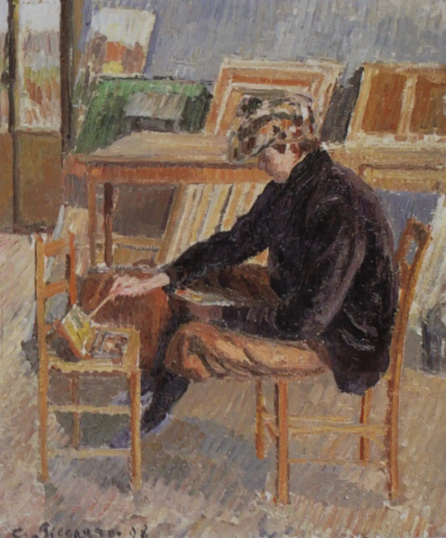 Paul-Émile Pissarro beim Malen, Skizze - Camille Pissarro