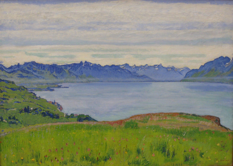 Landschaft am Ufer des Genfersees mit Blick auf das Wallis - Ferdinand Hodler
