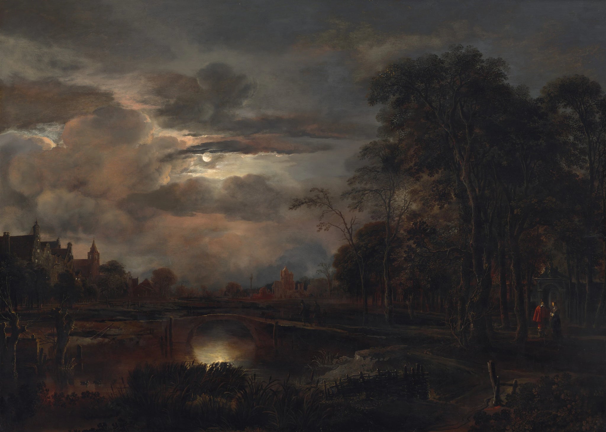 Paysage au clair de lune avec pont - Aert van der Neer