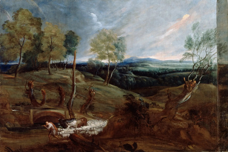 Sonnenuntergangslandschaft mit einem Hirten und seiner Herde - Antoine van Dyck