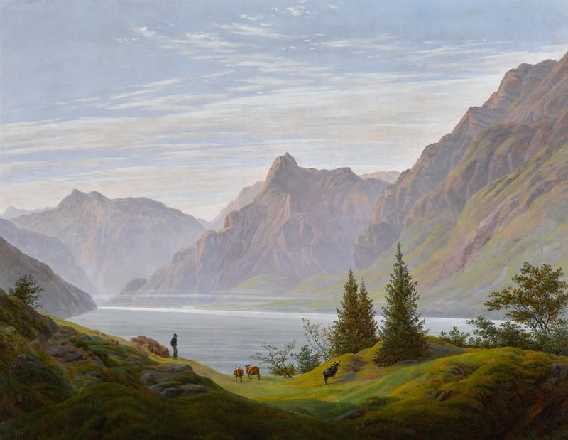 Landschaft am Bergsee, Morgen - Caspar David Friedrich