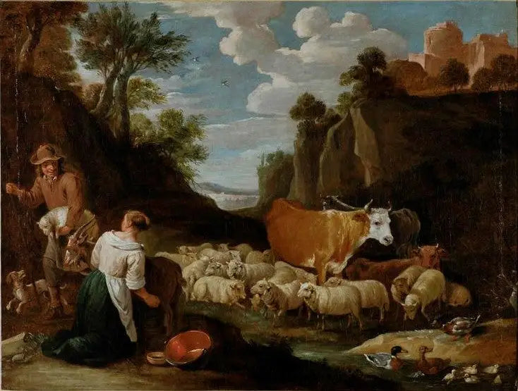 Paysage avec bergers et bétail - David Teniers le Jeune image 1 copie peinte à la main à l’huile