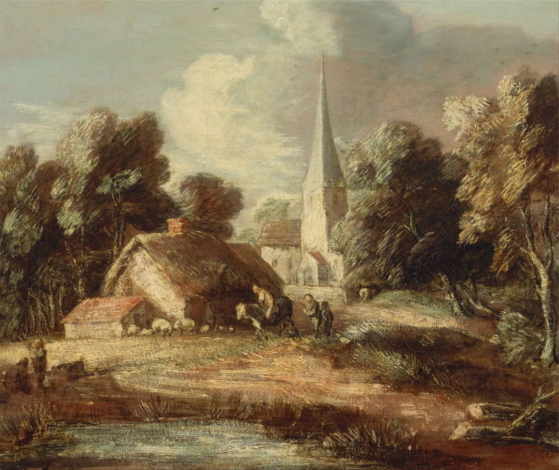 Landschaft mit Chalet und Kirche - Thomas Gainsborough