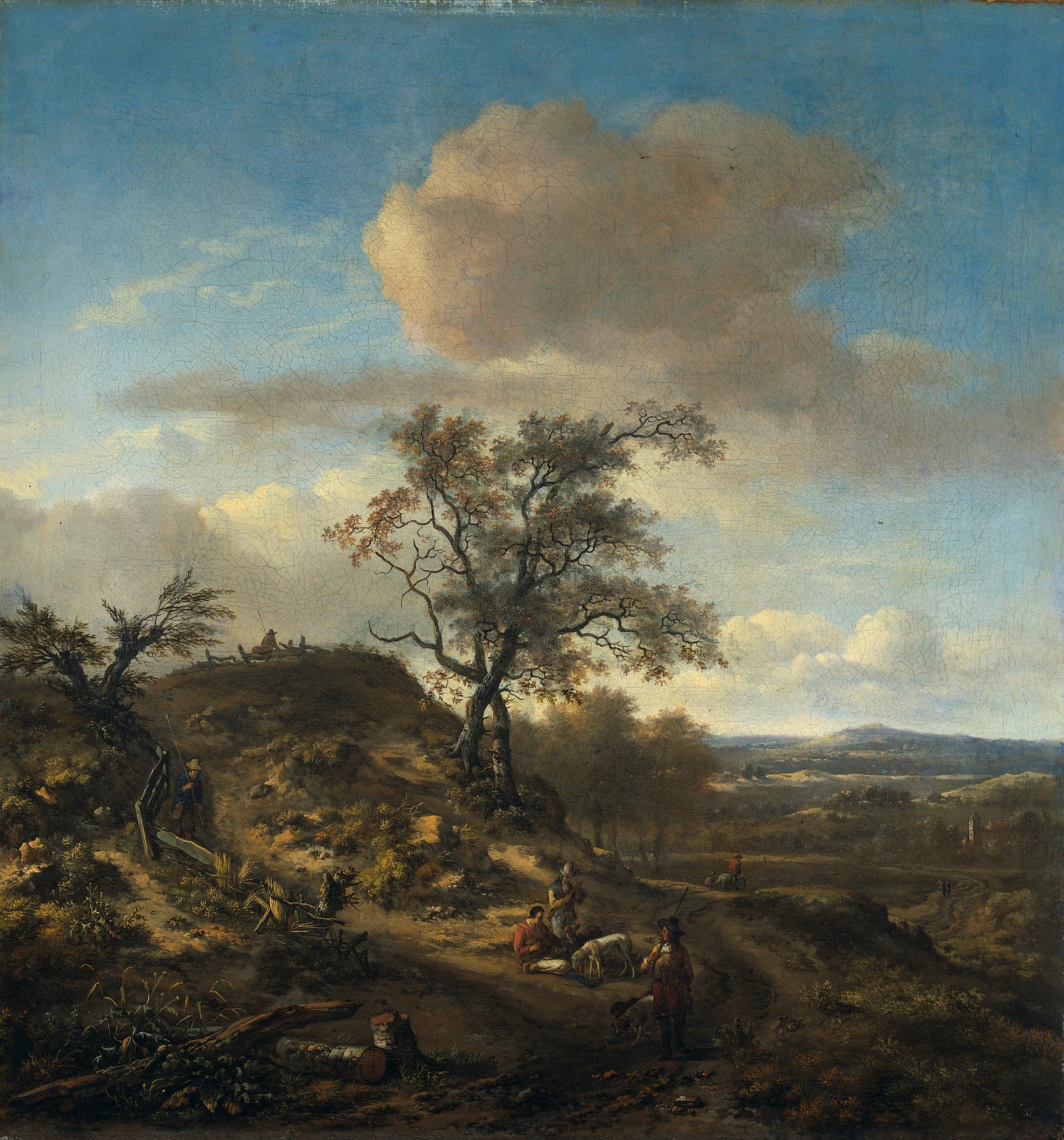 Paysage avec un chasseur et d'autres personnages - Jan Wijnants