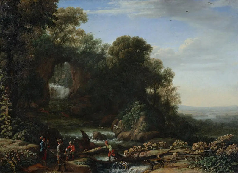 Landschaft mit Wasserfall und Jägern - Claude Lorrain