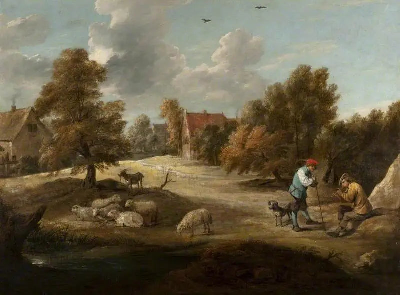 Landschaft mit Hirten außerhalb eines Dorfes - David Teniers der Jüngere