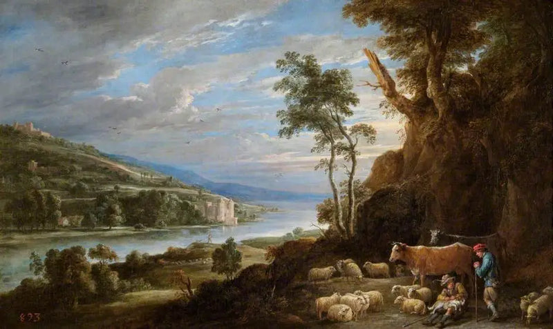 Landschaft mit Hirten und weitem Blick auf ein Schloss - David Teniers der Jüngere