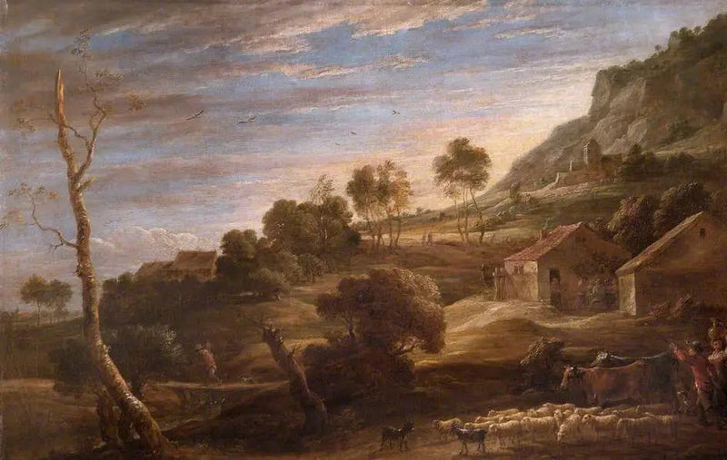 Landschaft mit Bauern, die Vieh treiben : Abend - David Teniers der Jüngere