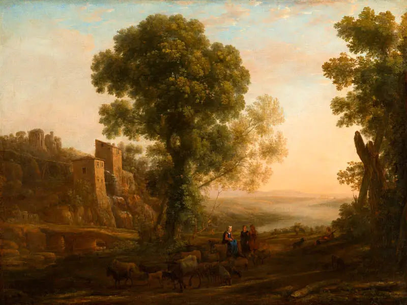 Landschaft mit Bauern, die mit ihren Herden zurückkehren - Claude Lorrain