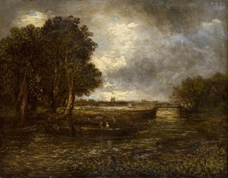 Landschaft mit Kähnen auf einem Fluss - John Constable