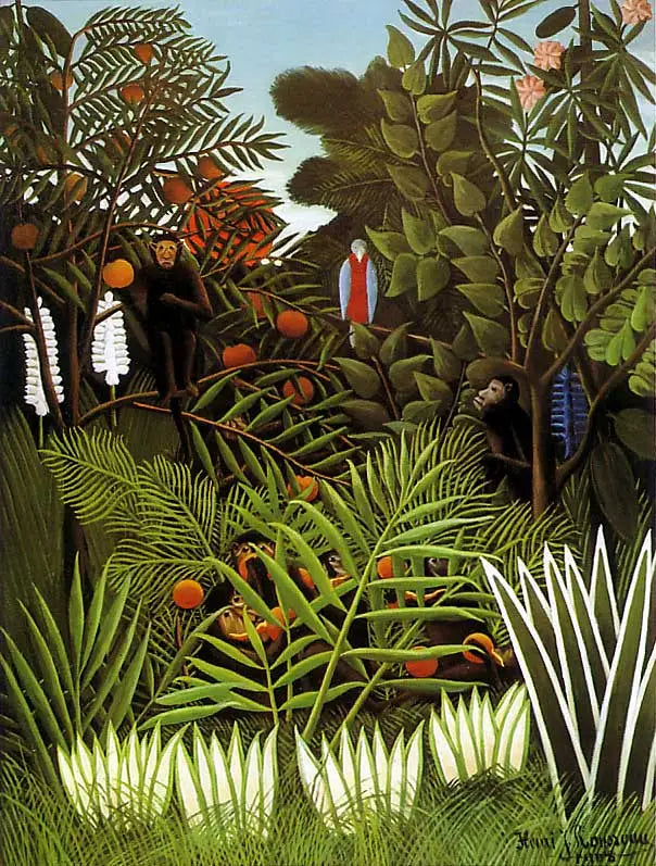 Landschaft mit exotischen Affen und einem Papagei - Henri Rousseau