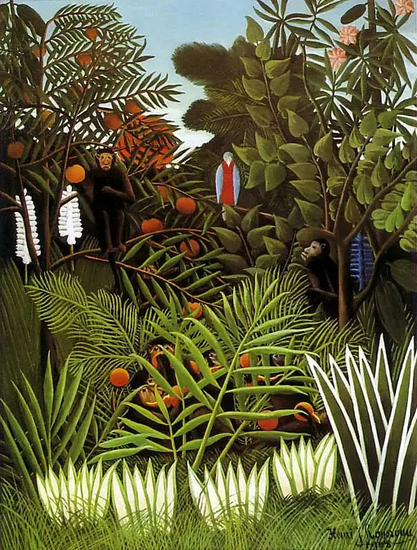 Landschaft mit exotischen Affen und einem Papagei - Henri Rousseau