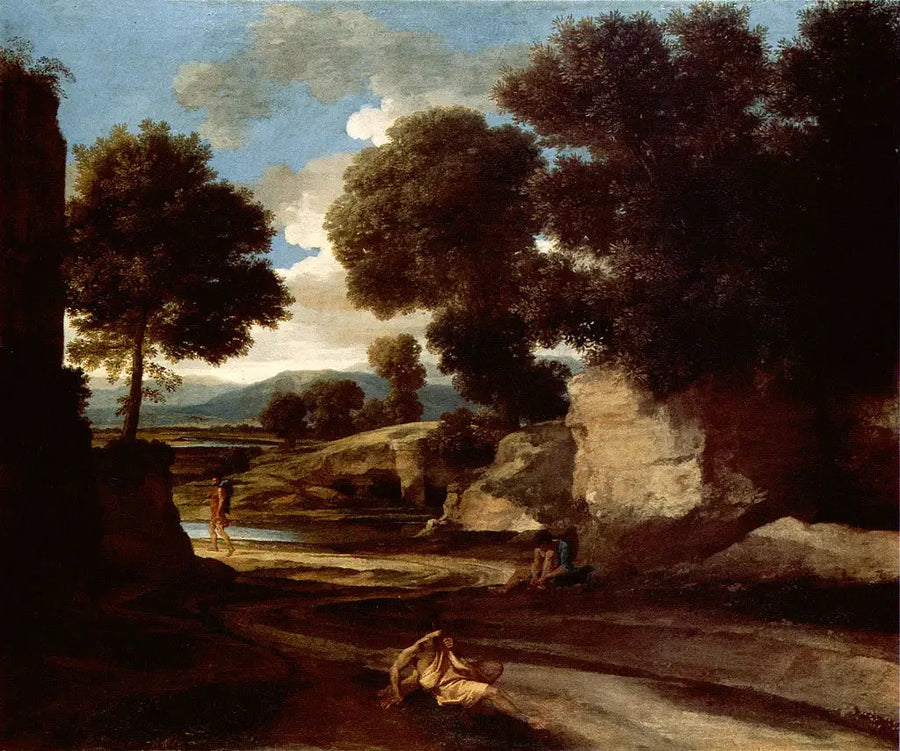 Landschaft mit Reisenden in Ruhe - Nicolas Poussin