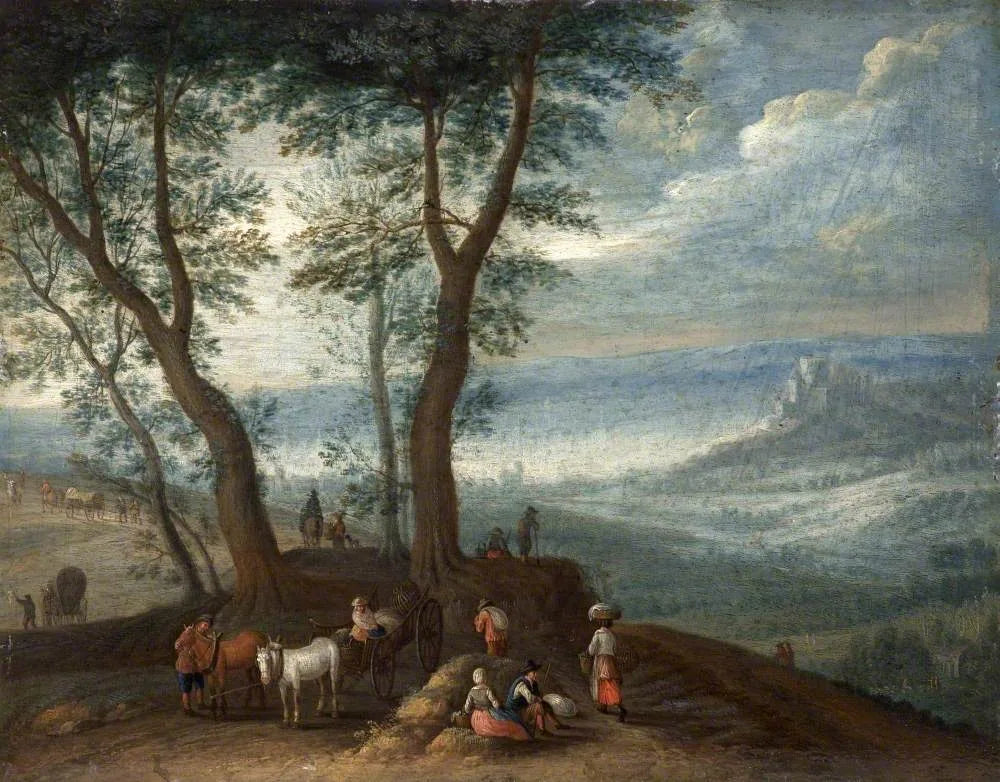 Paysage avec des voyageurs - Jan Brueghel l'Ancien image 1 reproduction d’œuvre d’art à l’huile