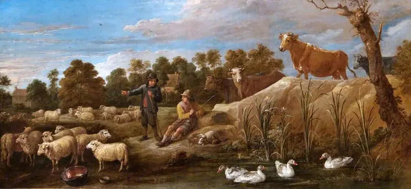 Landschaft mit zwei Hirten, Vieh und Enten - David Teniers der Jüngere