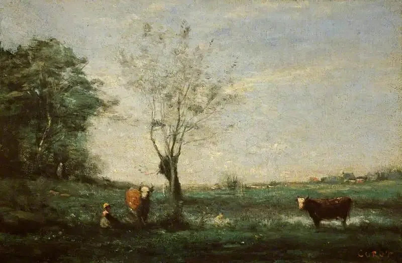 Landschaft mit zwei Kühen - Jean-Baptiste Camille Corot